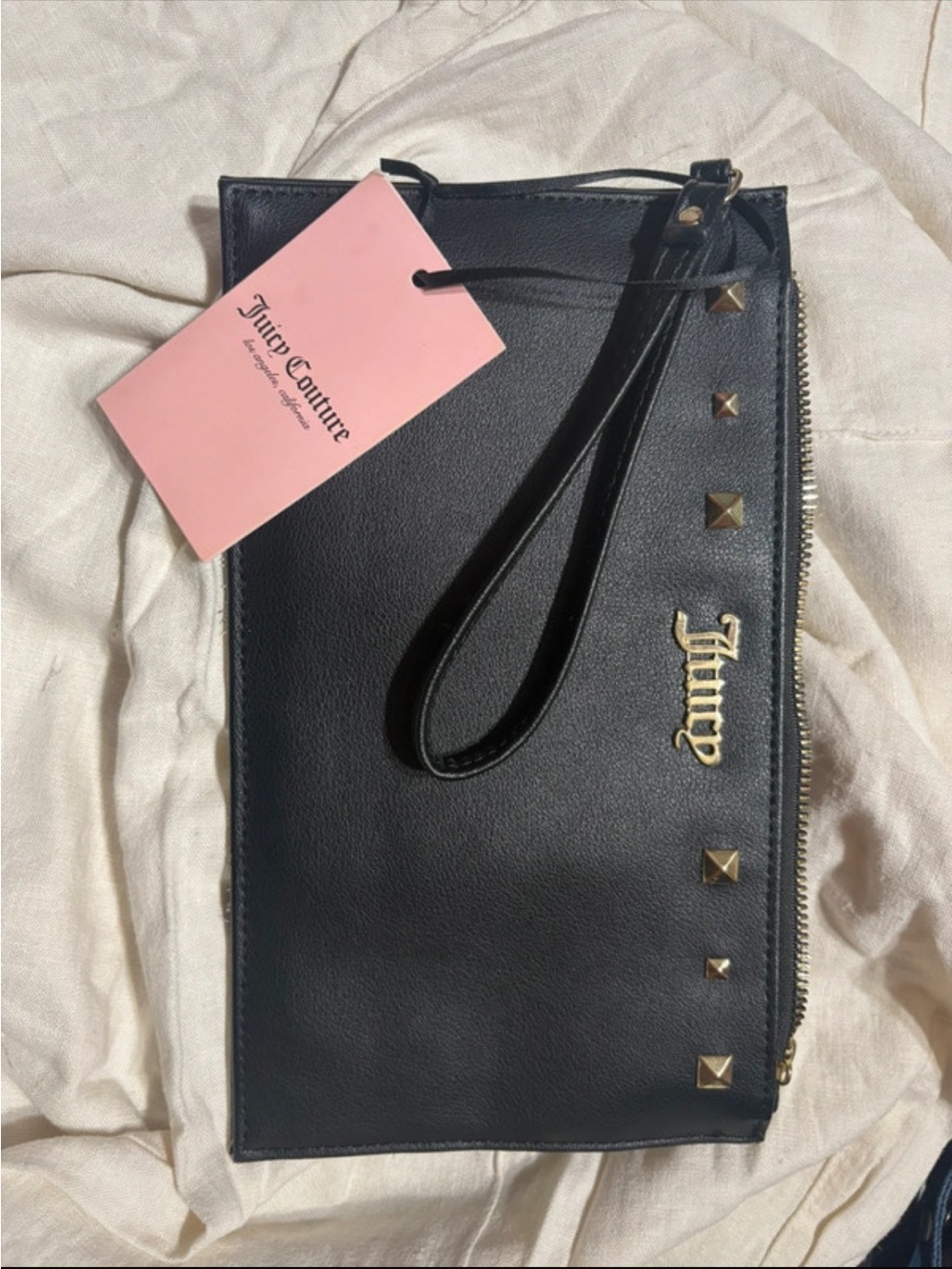 Juicy Couture Black Wristlet Clutch with Gold Studs